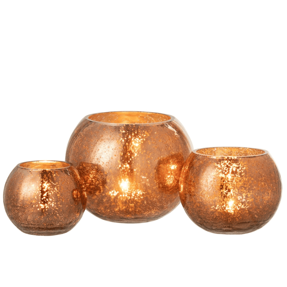 J-line Windlicht Bol Glas Large 20x20x16cm Bruin