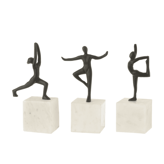 J-line Figuur Gymnastiek Alu/marmer 13x8x23cm Zwart/wit 3 Assortiment