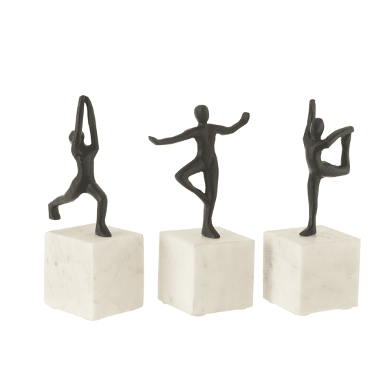 J-line Figuur Gymnastiek Alu/marmer 13x8x23cm Zwart/wit 3 Assortiment