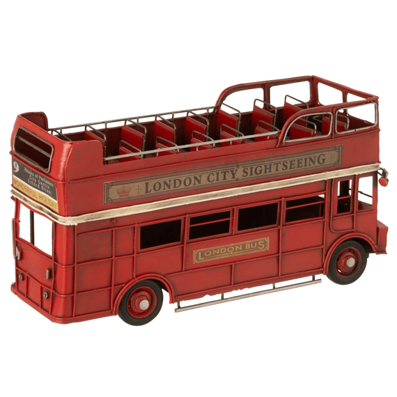 J-line Bus Antiek Metaal 32x12x17cm Rood