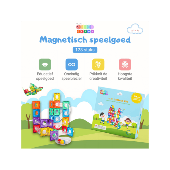 Gladi Magnetische Tegels Knikkerbaan 128stuks