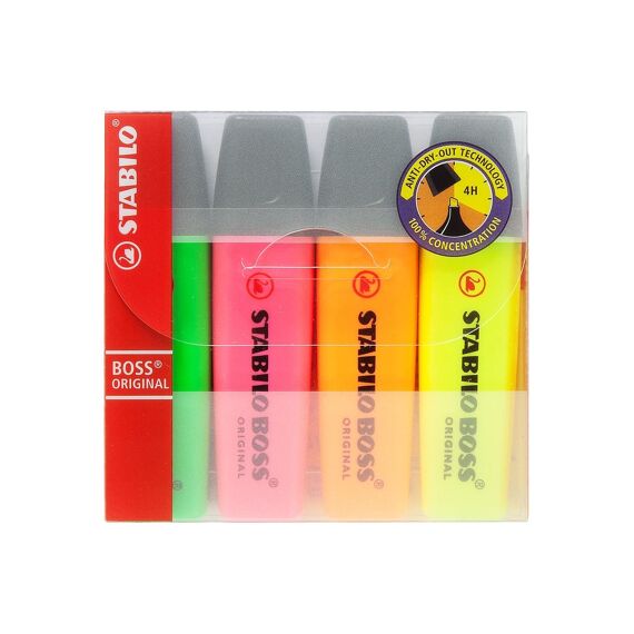 Stabilo Boss Original Fluo Stiften 4 Stuks