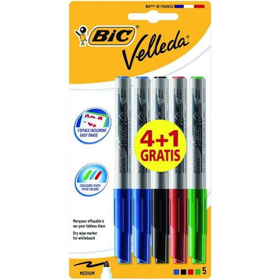 Bic Velleda Whiteboardstiften  Medium 4+1 Gratis Ass Kleuren