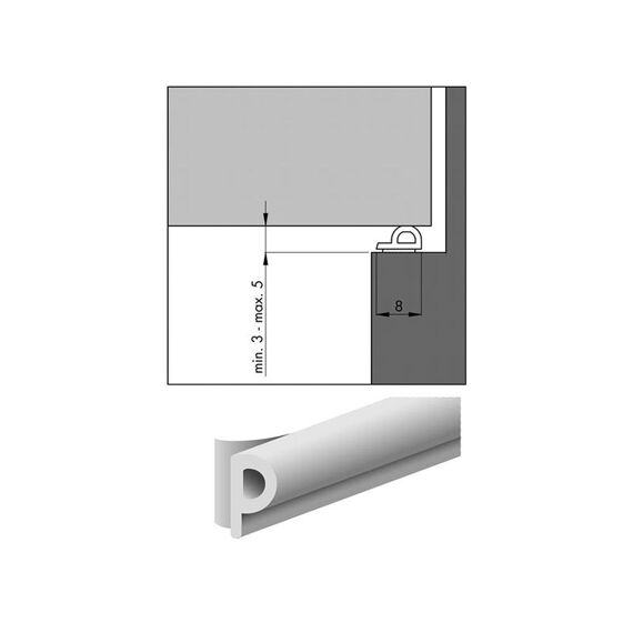 Tochtband 600301062P Mod.Pvc Wit8X5Mm 7.5M