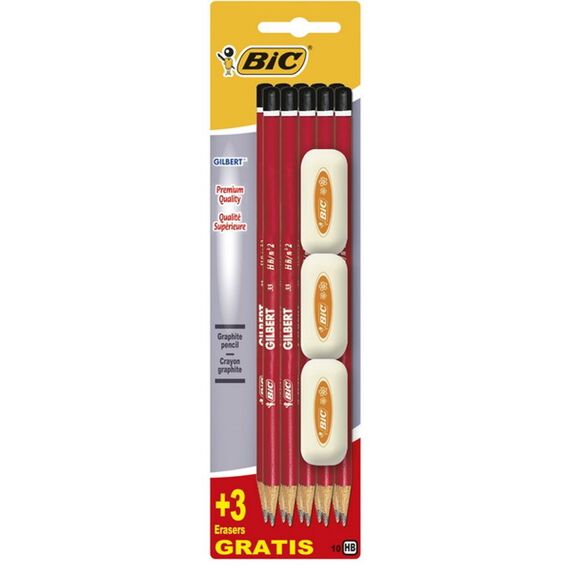 Bic Gilbert Potlood Hb 10St + 3 Gommen Gratis