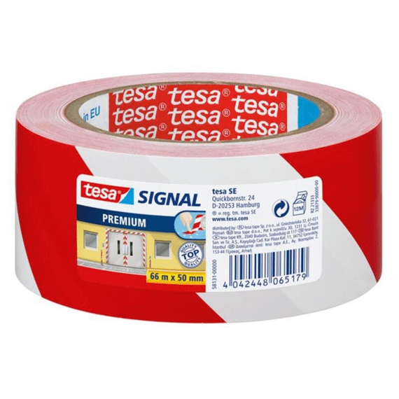 Tesa Waarschuwtape Rood/Wit 60