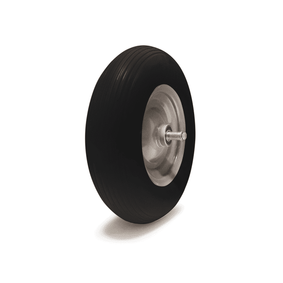 Kruiwagenwiel Vol Pu 400Mm Met As Geel Metalen Velg