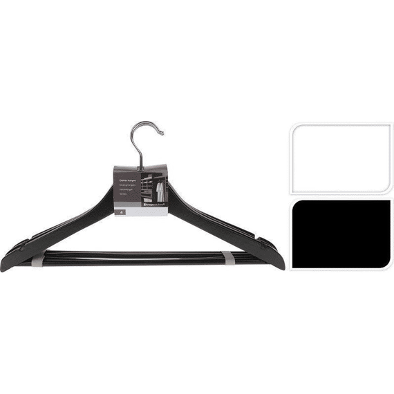 Kleerhangers Hout Set van 4 Stuks Zwart Of Wit Assortiment