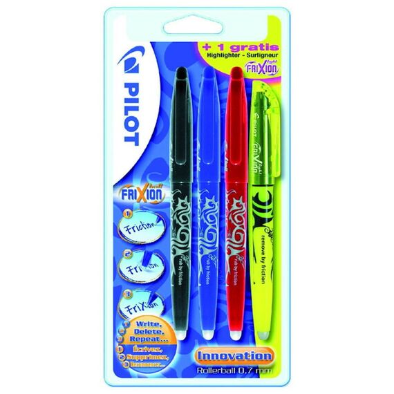 Pilot Frixion Ball Zwart/Blauw/Rood + Light Geel