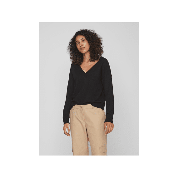 Vila 2307 Vicomfy Rev V-Neck L/S Knit Top/Su/Pb