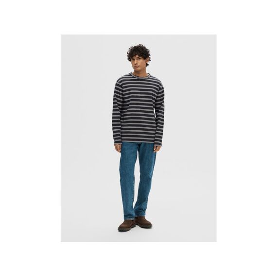 Selected Homme Black 2401 Slhrelaxshawn Stripe Crew Neck Sweat