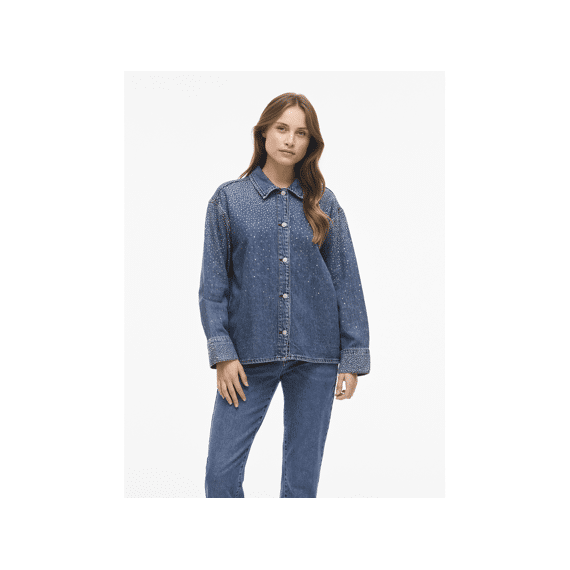Vila 2511 Vipal L/s Denim Glitter Shirt Mbd