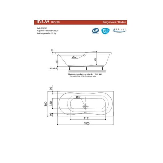 Inoa 180X80 Wit