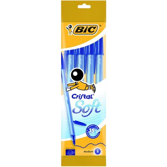 Bic Cristal Soft Balpen Blauw 4 Stuks