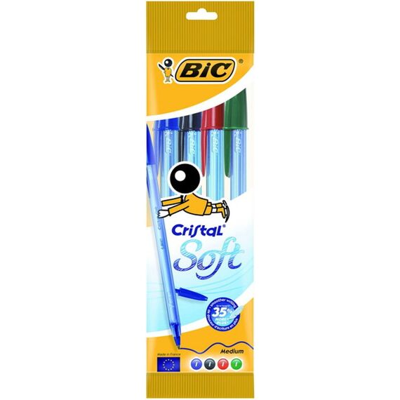 Bic Cristal Soft Balpen 4 Stuks Ass Kleuren