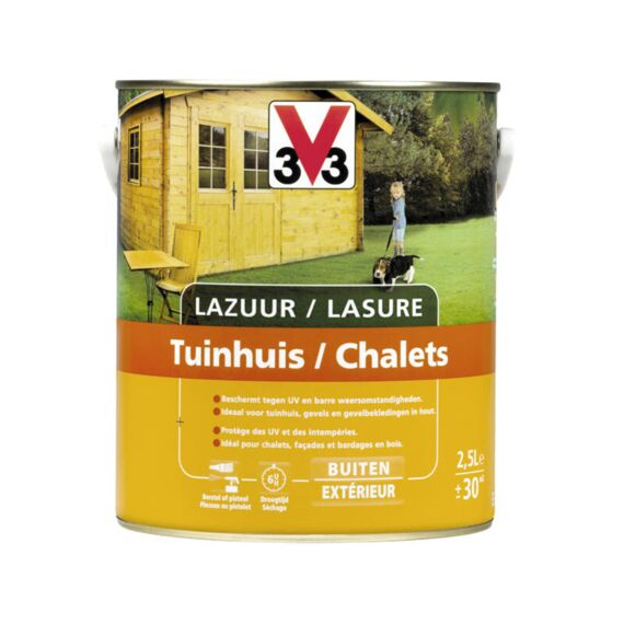 V33 Lazuur Tuinhuis Houttint Satijn Kleurloos 2,5L+20%