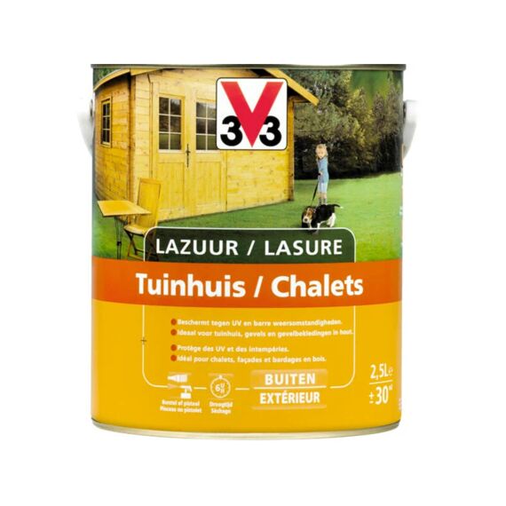 V33 Lazuur Tuinhuis Houttint Satijn Donkere Eik 2,5L+ 20%