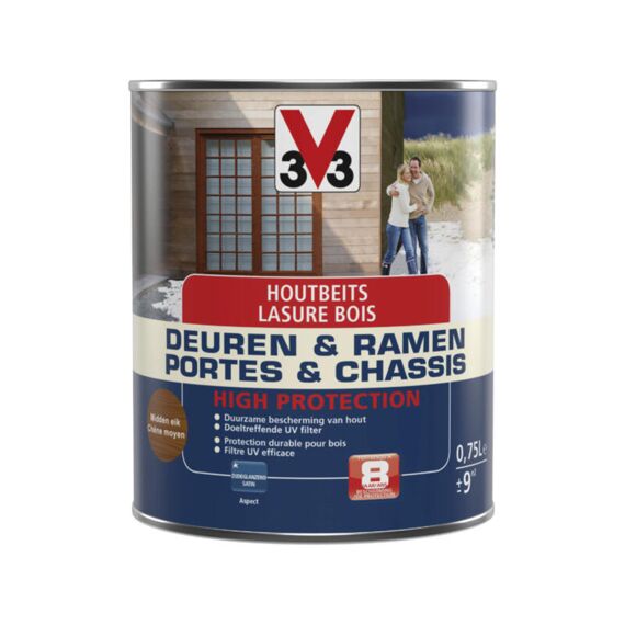 V33 Houtbeits Deur & Ramen High Protection Sat.Midden Eik 0,75L