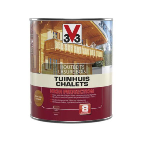 V33 Houtbeits Tuinhuis-High Protection Satn Lichte Eik 0,75L