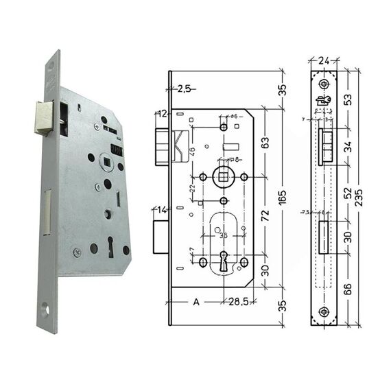 Insteekslot, Gewoon, Keerbaar 72X55 Mm