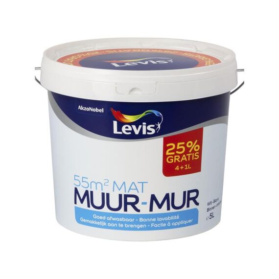 Levis Mur Mat Wit 4L + 1L