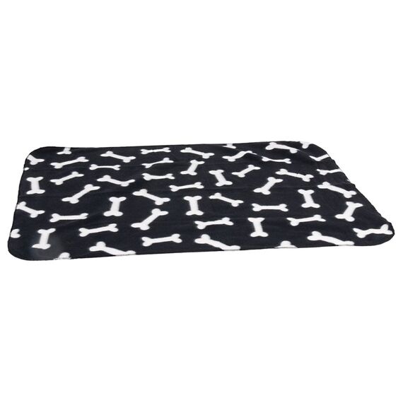 Fleece Deken Met Botmotief Zwart 100X70Cm