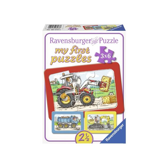 Ravensburger Puzzel My First Puzzle 3x6 Stuks Frame Graafmachine, Tractor En Kiepwagen