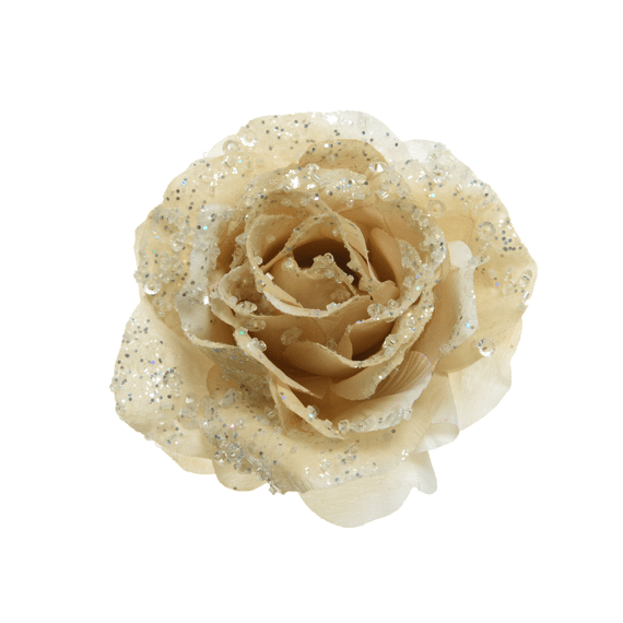 Roos Clip Met Glitter Creme D14Cm