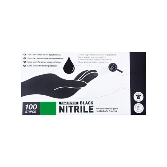 Wegwerphandschoenen Nitril Zwart Pwf/100 Medium