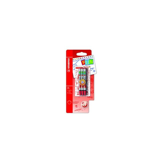 Stabilo Fun Blister 3 Refills Red + 2 Stickerrs Happy