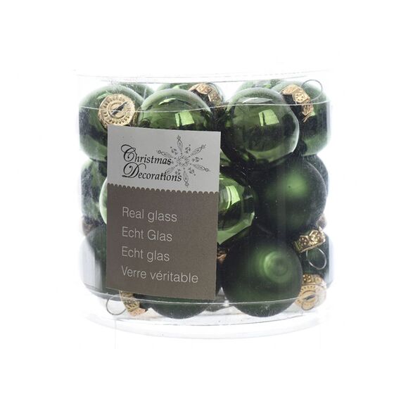 K Glass Mini Baubles Shiny-Matt Pine Green Dia2.5Cm