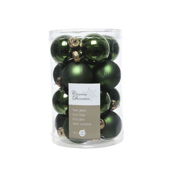 K Glass Mini Baubles Shiny-Matt Pine Green Dia3.5Cm