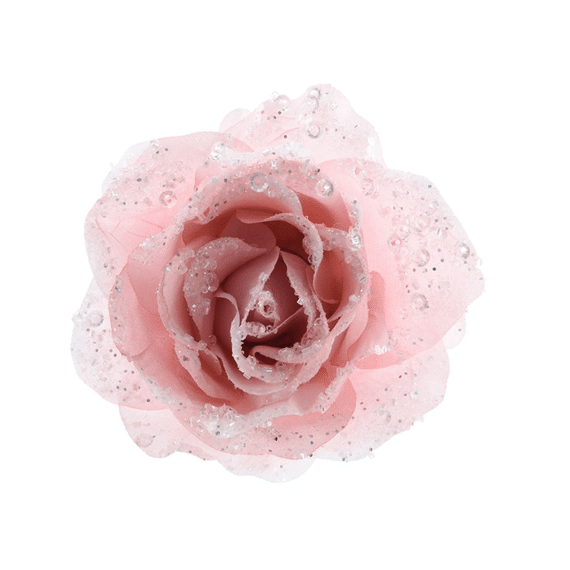 Pes Rose On Clip With Glitter Blush Pink Dia14X8.5Cm