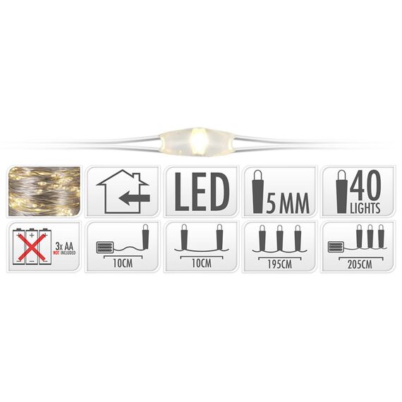 Zilverdraad 40Led Ww Bo, Binnen, 40 Microled Warm Wit