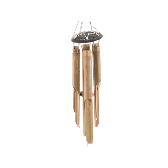 Windgong Bamboe M Witte Draad En Hout Dia13X83Cm Naturel