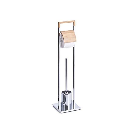 Toilet Brush/-Paper Holder, Bamboo/Metal Chromed