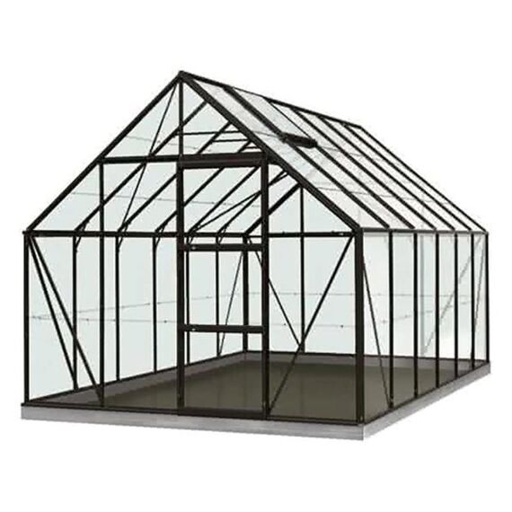 Serre Intro Grow - Oliver - 9,9M² Zwart Ral9005 Gehard Glas 3Mm - 2,57M X 3,84M X H1,20M/2,23M