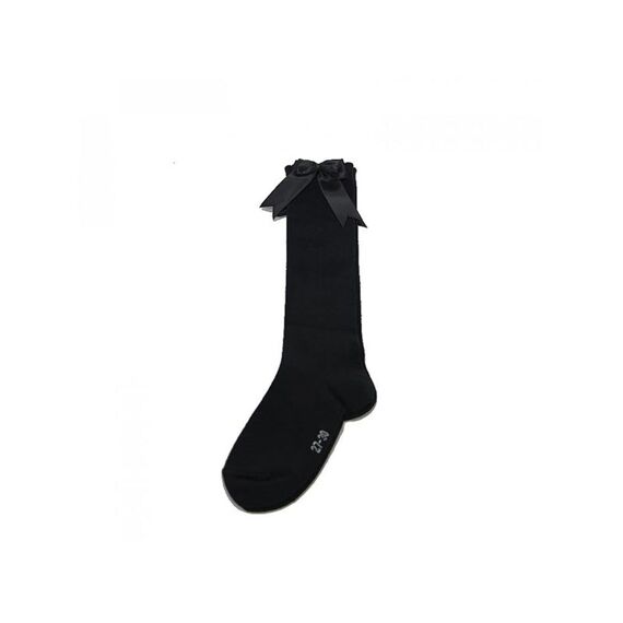 3Q Sock Satin Bow Black 23/26 2-Pack