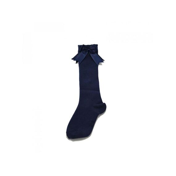 3Q Sock Satin Bow Navy 19/22 2-Pack