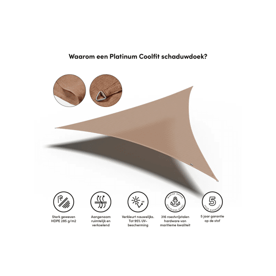 Platinum Coolfit Schaduwdoek Driehoek 3.6X3.6X3.6M Zand