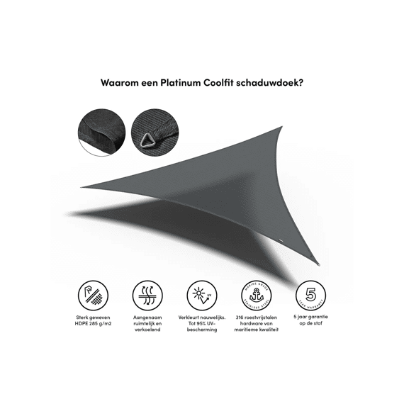 Platinum Coolfit Schaduwdoek Driehoek 5X5X5M Antraciet