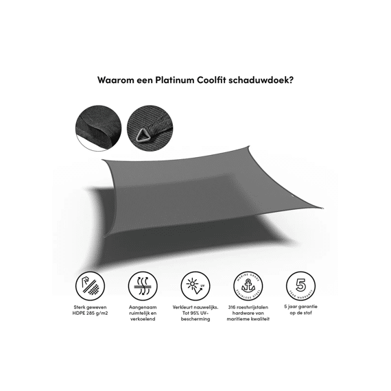 Platinum Coolfit Schaduwdoek Vierkant 3.6X3.6X3.6X3.6M Antraciet
