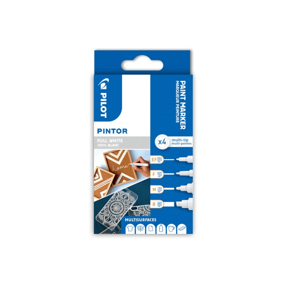 Pilot Pintor Set White 4 Stuks Extra Fine-Fine-Medium-Breed