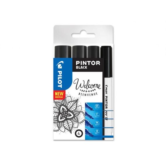 Pilot Pintor Set Black 4 Stuks Extra Fine-Fine-Medium-Breed