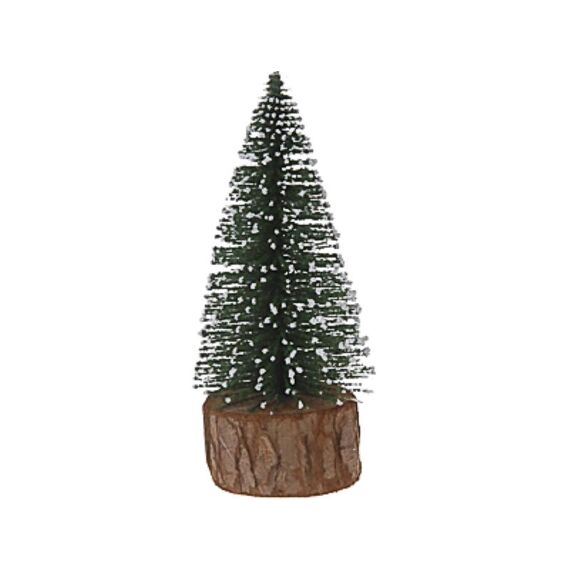 Kerstboompje Met Houten Voet, 7X7X14Cm, Groen Met Sneeuw