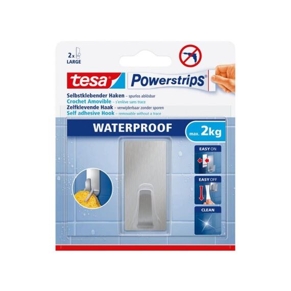 Tesa Powerstrips Waterproof - Haak Rvs Rechthoekig Large