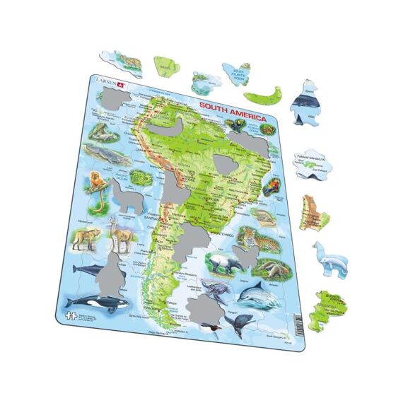 Larsen Puzzel Maxi Kaart Zuid-Amerika Geografisch Met Dieren 65St.