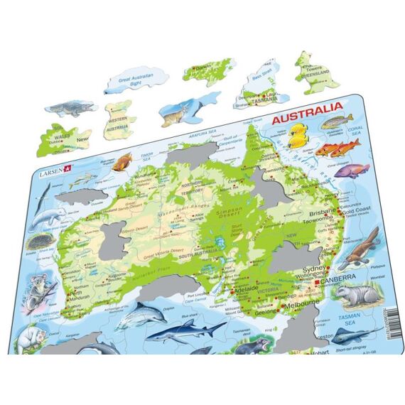 Larsen Puzzel Maxi Kaart Australie Geografisch Met Dieren 65St.