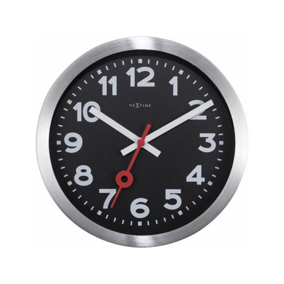 Nextime Table/ Wall Clock - 19.0 Ø X 3.5 Cm - Aluminium, Glass - Black - 'Station'