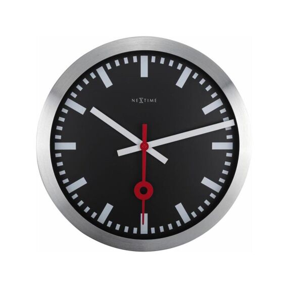 Nextime Wall Clock - 35.0 Ø X 4.5 Cm - Aluminium, Glass - Black - 'Station'